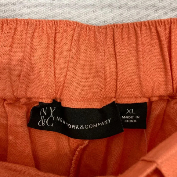 New New York & Company Orange Linen Blend Cargo Tie Front Pull-on Pants XL - Picture 2 of 11